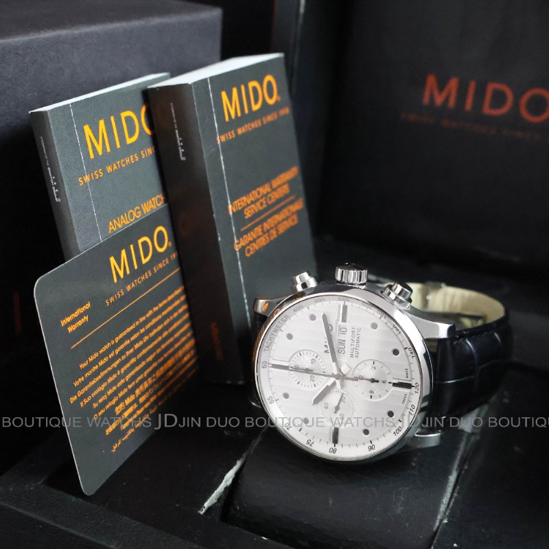 金鐸精品~W898 MIDO美度Multifort先鋒系列銀白色日內瓦波紋面盤44mm自動上鍊計時男錶-5