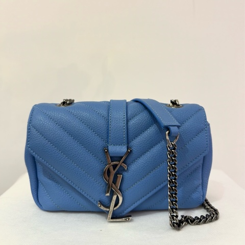 YSL 天空藍山羊皮銀鏈學院包MINI