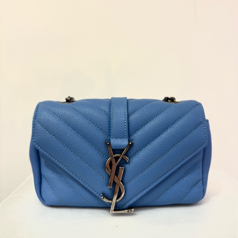 YSL 天空藍山羊皮銀鏈學院包MINI-1