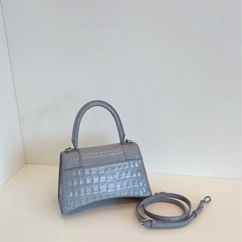 98新Balenciaga 巴黎世家 Hourglass 鰐魚紋沙漏包 XS 灰銀-1