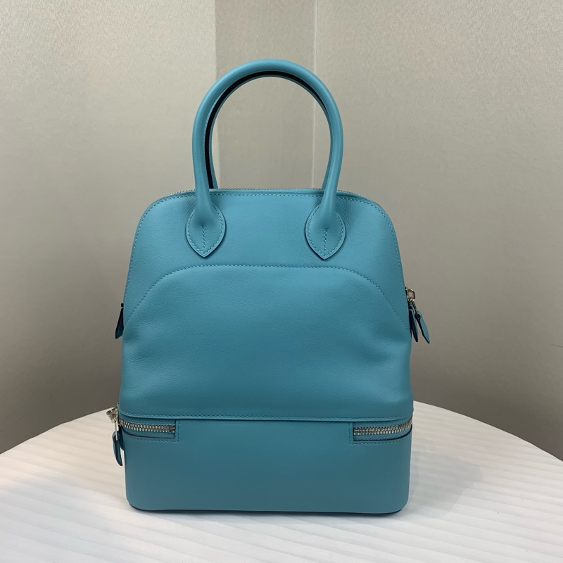 99新 愛馬仕/Hermes Bolide Secret Swift皮革銀扣藍色手提包 24x10x27cm-1