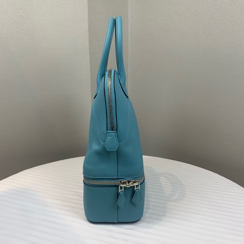 99新 愛馬仕/Hermes Bolide Secret Swift皮革銀扣藍色手提包 24x10x27cm-2