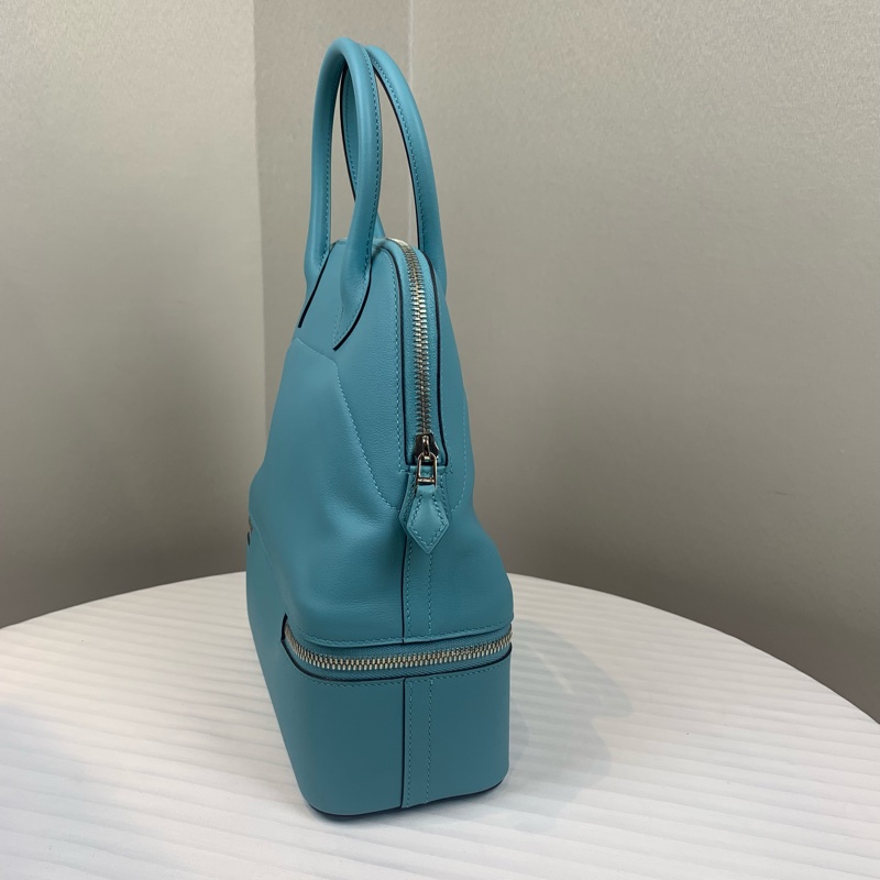 99新 愛馬仕/Hermes Bolide Secret Swift皮革銀扣藍色手提包 24x10x27cm-3