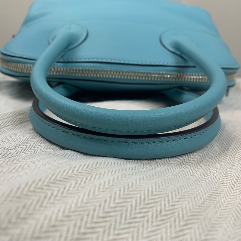 99新 愛馬仕/Hermes Bolide Secret Swift皮革銀扣藍色手提包 24x10x27cm-5