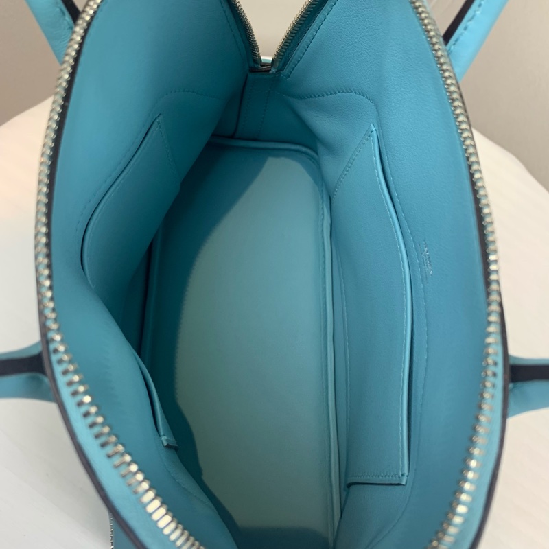 99新 愛馬仕/Hermes Bolide Secret Swift皮革銀扣藍色手提包 24x10x27cm-8