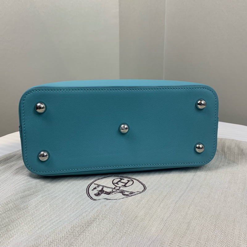 99新 愛馬仕/Hermes Bolide Secret Swift皮革銀扣藍色手提包 24x10x27cm-12