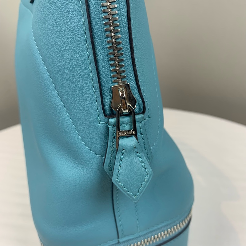 99新 愛馬仕/Hermes Bolide Secret Swift皮革銀扣藍色手提包 24x10x27cm-14