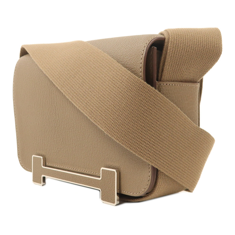 HERMES Chevre皮革Geta銀扣肩背袋Etoupe-2