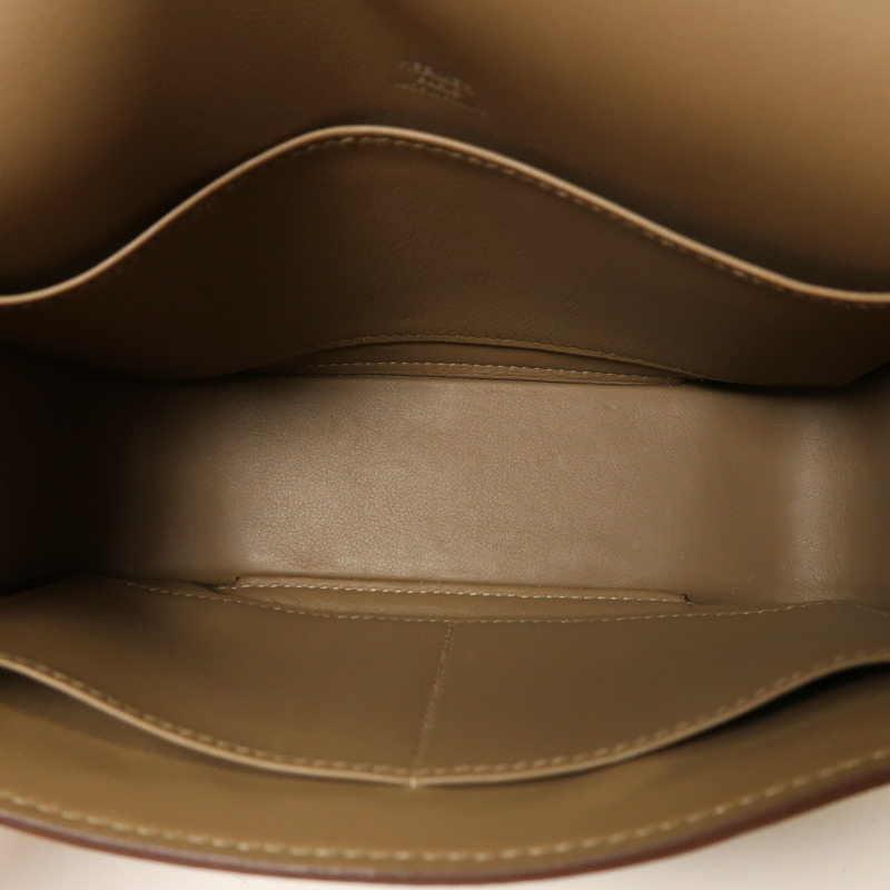 HERMES Chevre皮革Geta銀扣肩背袋Etoupe-4
