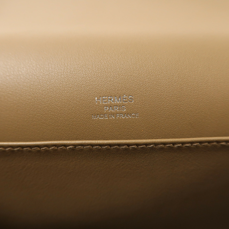 HERMES Chevre皮革Geta銀扣肩背袋Etoupe-5