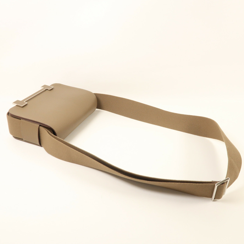 HERMES Chevre皮革Geta銀扣肩背袋Etoupe-7