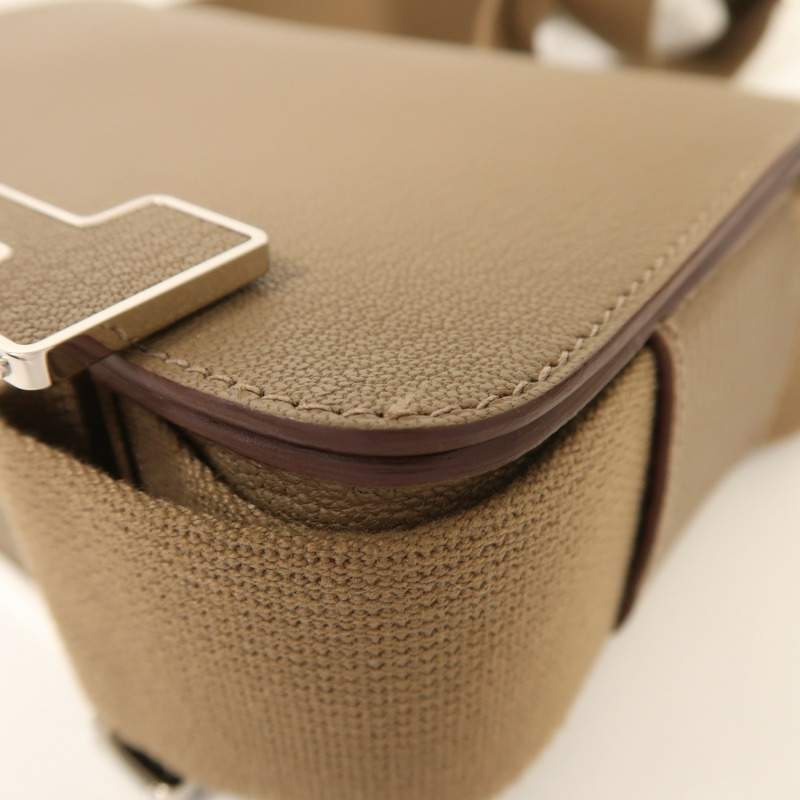 HERMES Chevre皮革Geta銀扣肩背袋Etoupe-9