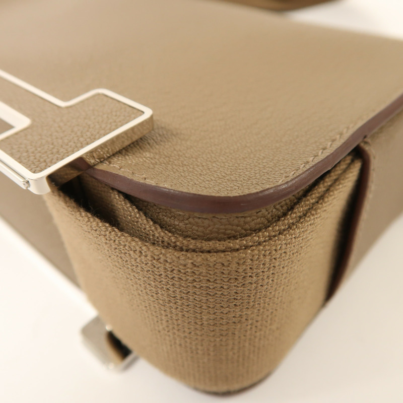 HERMES Chevre皮革Geta銀扣肩背袋Etoupe-11