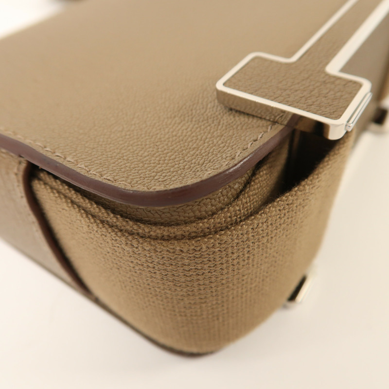 HERMES Chevre皮革Geta銀扣肩背袋Etoupe-12