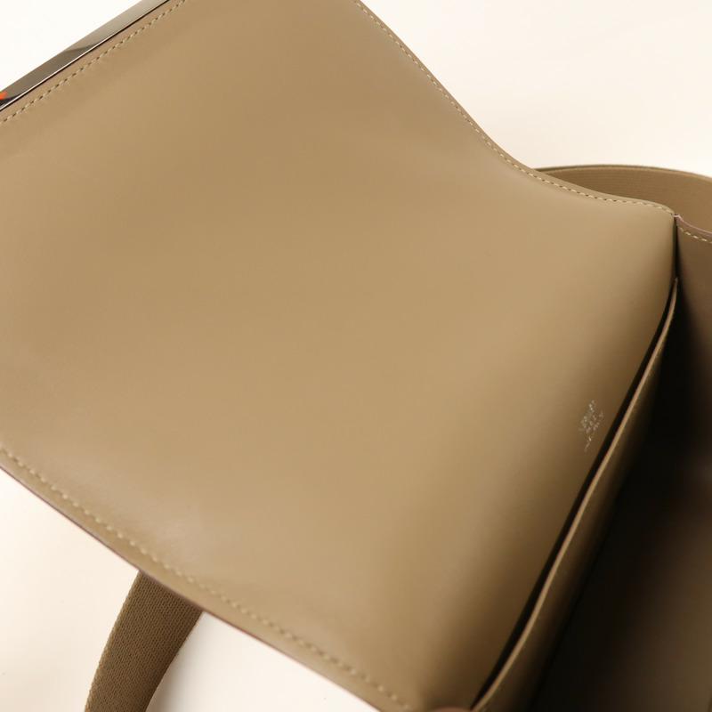 HERMES Chevre皮革Geta銀扣肩背袋Etoupe-13