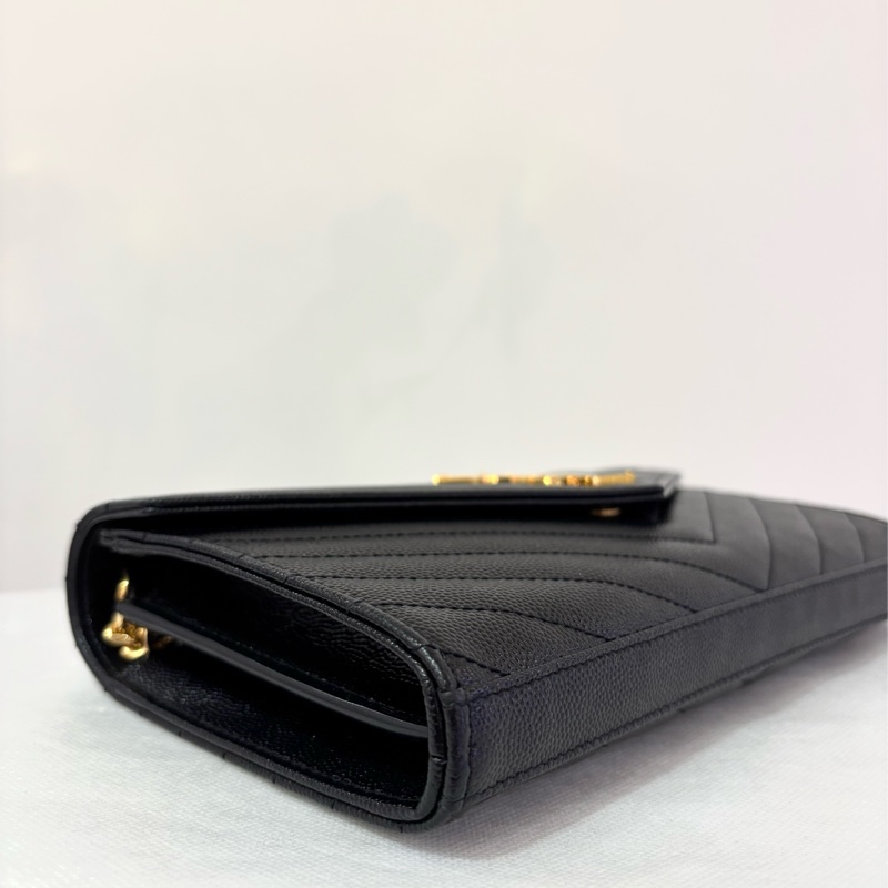 YSL黑色魚子醬牛皮金釦大款WOC-4