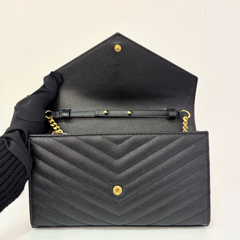 YSL黑色魚子醬牛皮金釦大款WOC-6