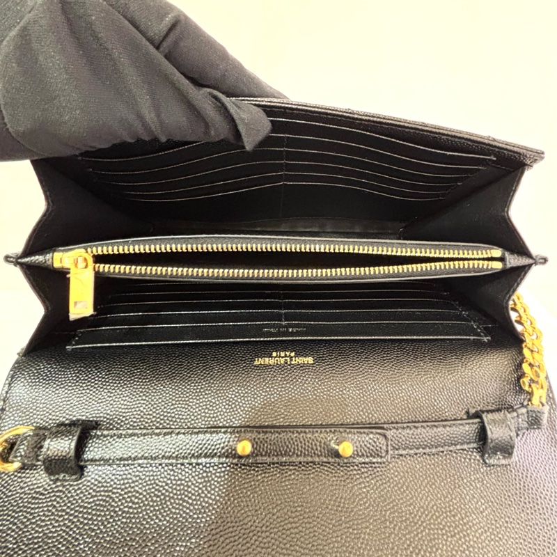 YSL黑色魚子醬牛皮金釦大款WOC-8