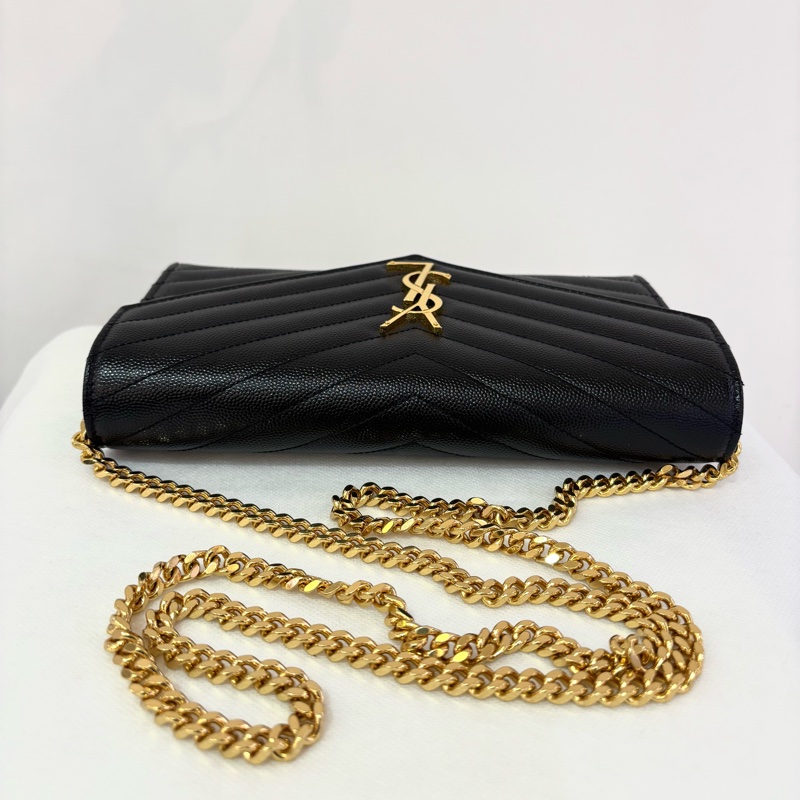 YSL黑色魚子醬牛皮金釦大款WOC-9