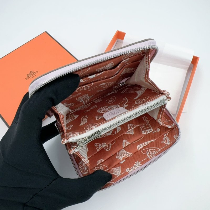 HERMES 夢幻紫銀釦epsom牛皮絲巾短夾-4