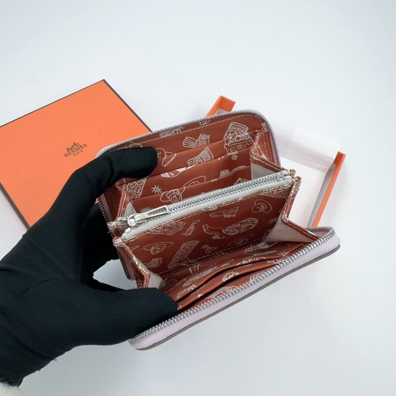 HERMES 夢幻紫銀釦epsom牛皮絲巾短夾-8