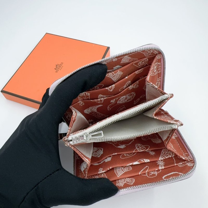 HERMES 夢幻紫銀釦epsom牛皮絲巾短夾-9