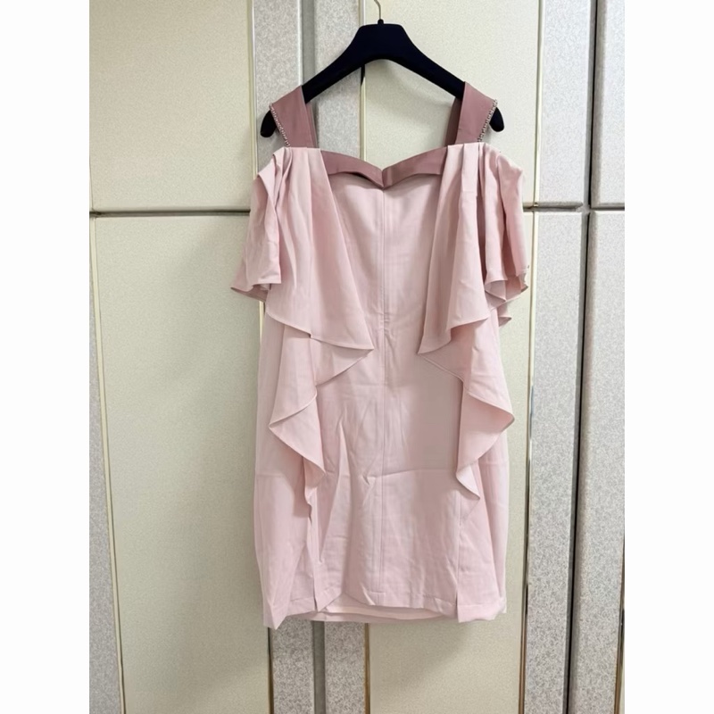 77）全新黃淑琦正品粉色露肩洋裝 M號-1