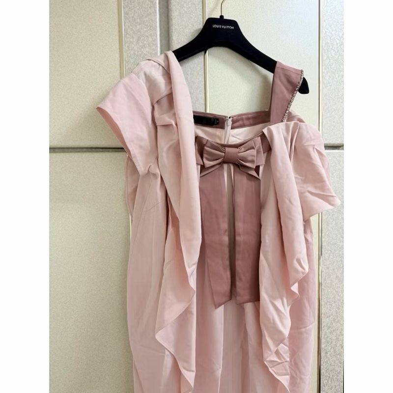 77）全新黃淑琦正品粉色露肩洋裝 M號-6