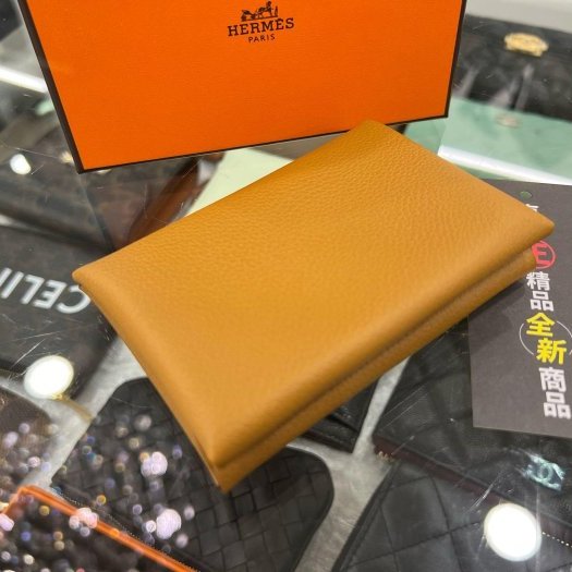 東區正精品㊣ HERMES Calvi duo全新愛馬仕芝麻色全皮銀釦子多層卡片夾零錢包 B刻 RZ4557-5