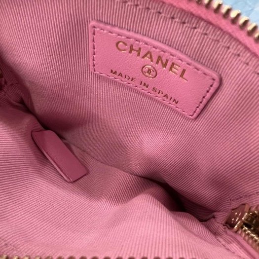 東區正精品㊣CHANEL 19 AP2086 全新香奈兒粉紅色羊皮銀色皮穿鍊LOGO 方型卡片零錢包 RA1689-4