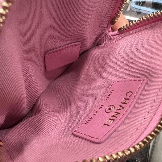 東區正精品㊣CHANEL 19 AP2086 全新香奈兒粉紅色羊皮銀色皮穿鍊LOGO 方型卡片零錢包 RA1689-5