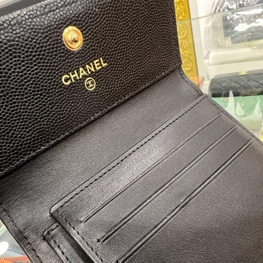 東區正精品㊣CHANEL BOY A80734 香奈兒黑色荔皮牛皮霧金釦釦式後零錢袋中短夾 RZ4516-7