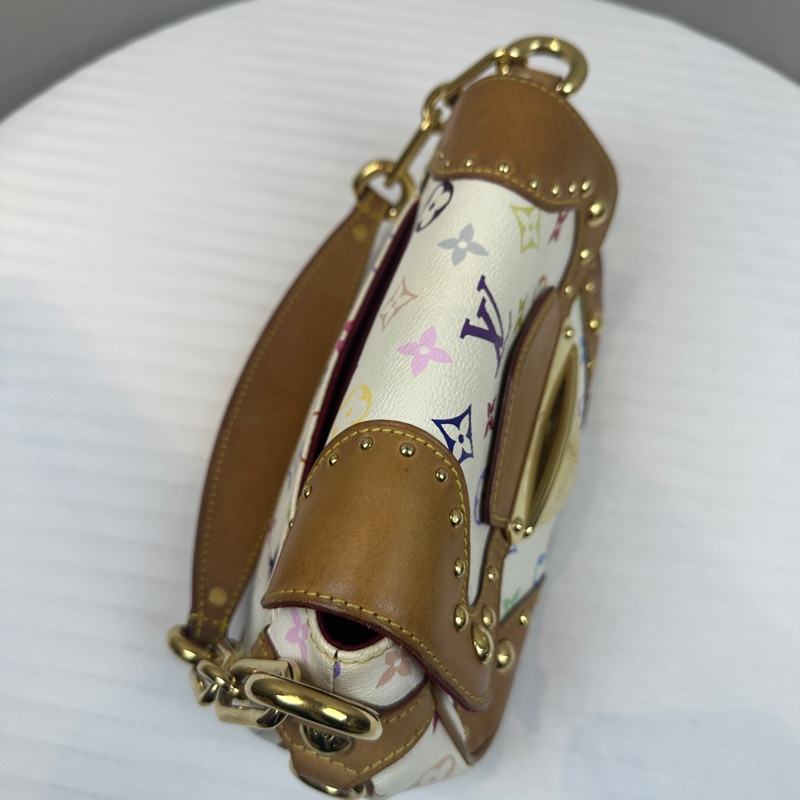 路易威登/Louis Vuitton 絕版Vintage Marilyn白三彩中古單肩包 27x11x15cm-4