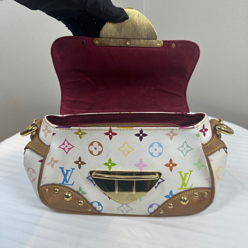 路易威登/Louis Vuitton 絕版Vintage Marilyn白三彩中古單肩包 27x11x15cm-6