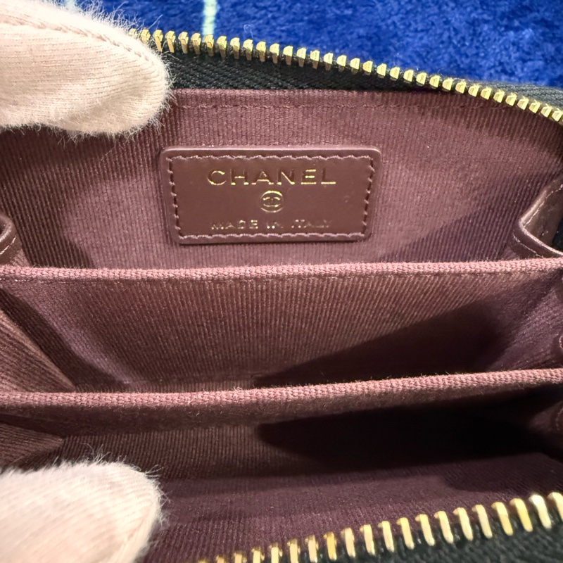 香奈兒 荔枝牛皮 ㄇ字零錢包 黑金 Chanel零錢包-10