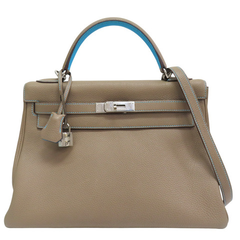 大象灰 阿茲特克藍 TOGO牛皮 KELLY 32 ECLAT 兩用包 □N刻 銀釦【HERMES 愛馬仕】