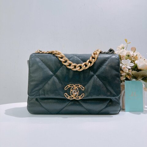 TW4694 Chanel 香奈兒 手提 翻蓋 斜背袋 19 Handbag Small Bag Black