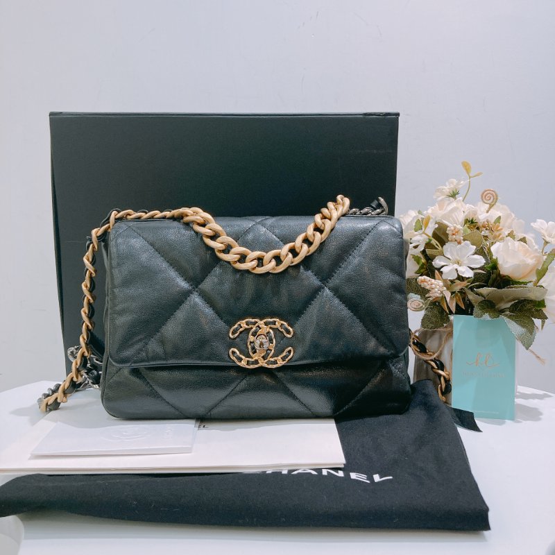 TW4694 Chanel 香奈兒 手提 翻蓋 斜背袋 19 Handbag Small Bag Black-14