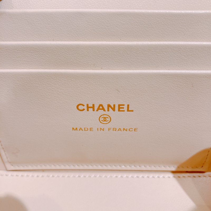 TW4695 Chanel 香奈兒 長盒子 有鏡子款 米白色 荔枝皮Vanity Box With Chain Caviar Beige x GHW-12