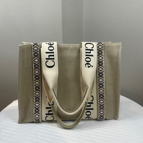 99新 Chloé Woody Tote Bag 中號帆布托特包35x12x27cm