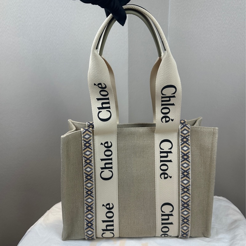 99新 Chloé Woody Tote Bag 中號帆布托特包35x12x27cm-6
