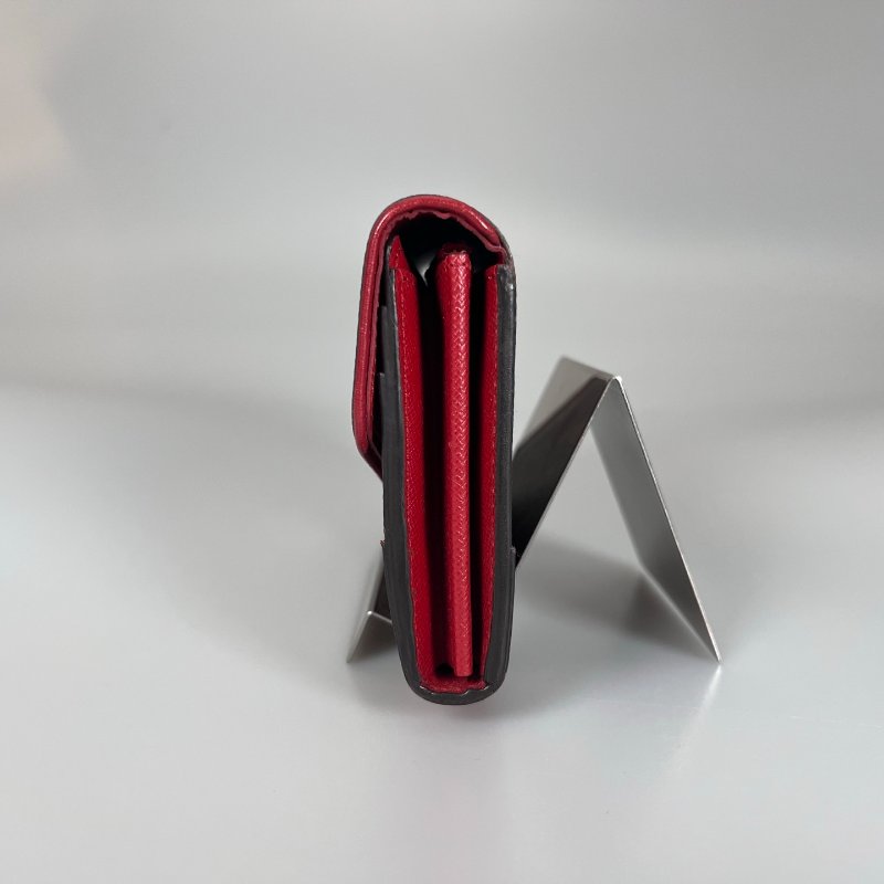 LV M61184 老花拚紅皮革掀蓋長夾-3