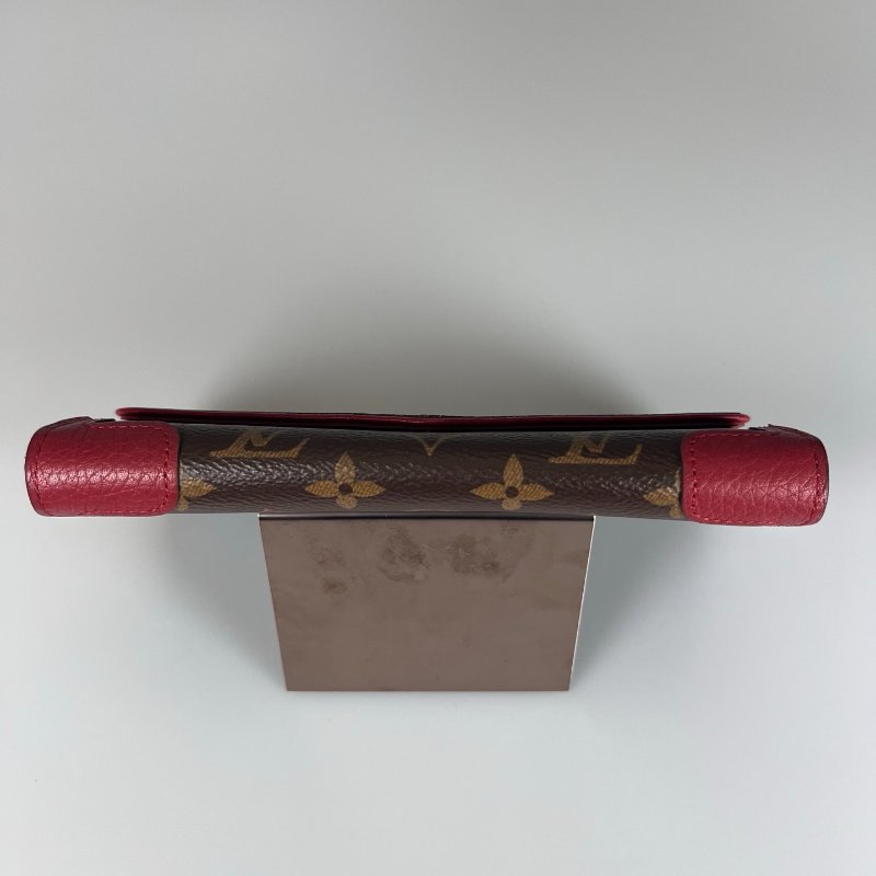 LV M61184 老花拚紅皮革掀蓋長夾-4