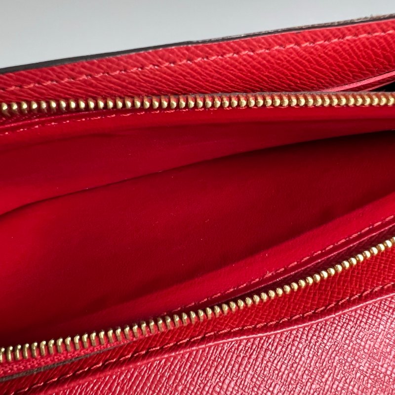 LV M61184 老花拚紅皮革掀蓋長夾-7