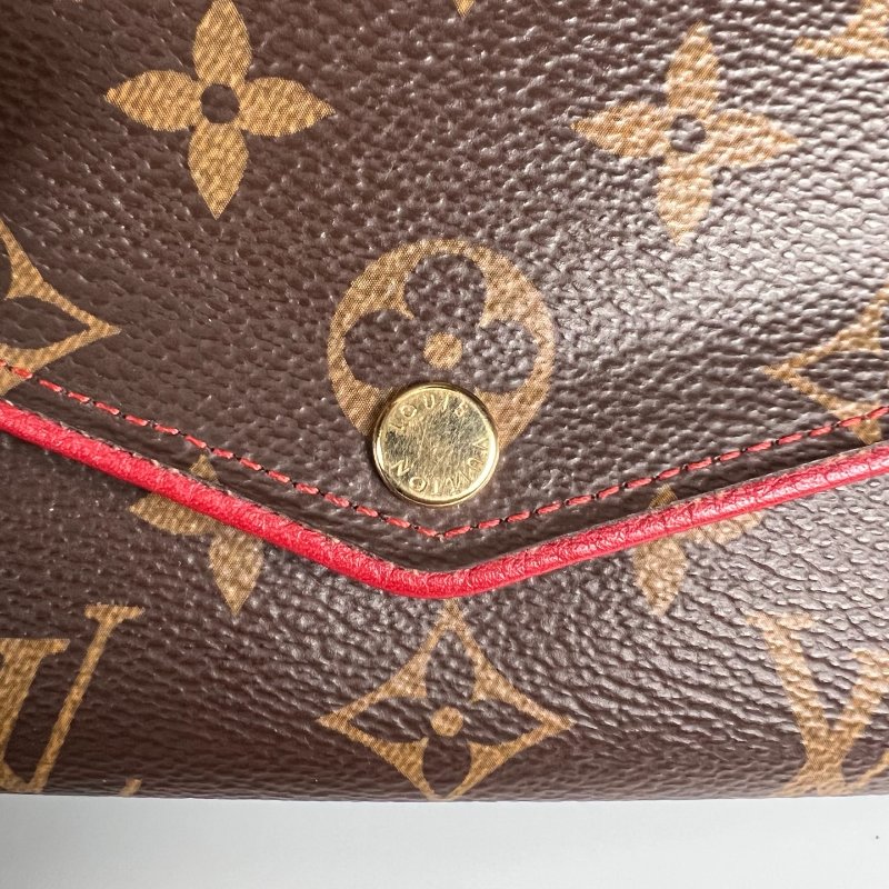 LV M61184 老花拚紅皮革掀蓋長夾-11