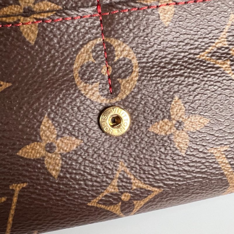 LV M61184 老花拚紅皮革掀蓋長夾-12