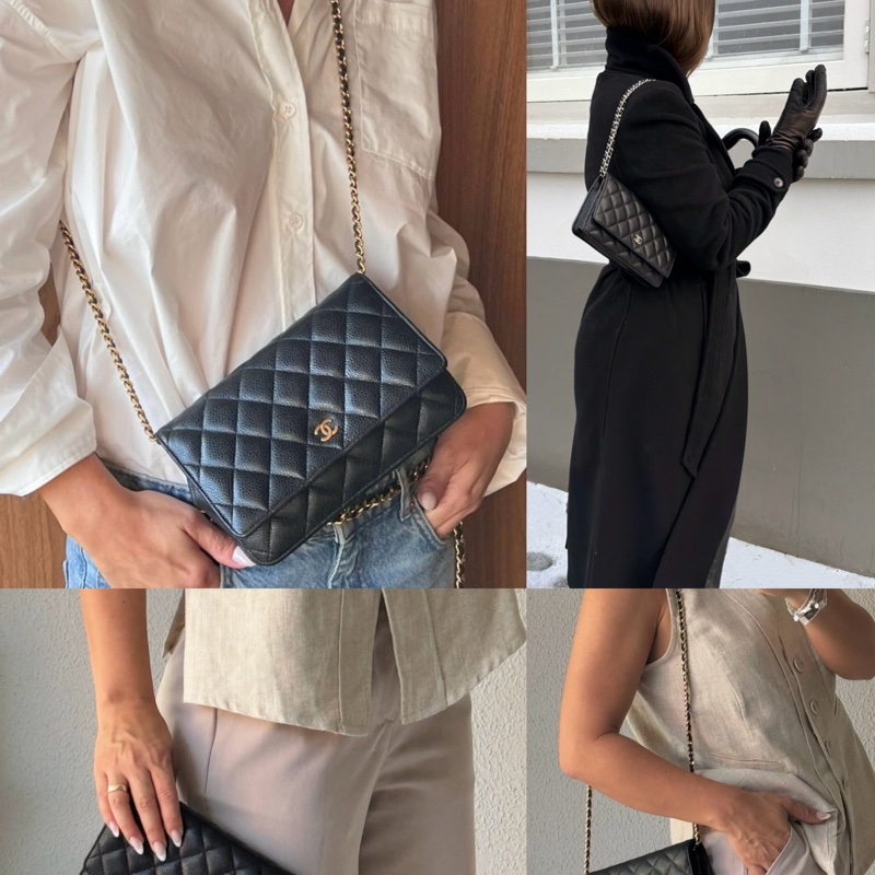 全配-Chanel 香奈兒經典/入門款 WOC 耐用荔枝皮-深藍+金扣-1