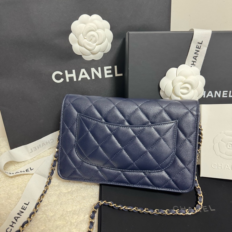 全配-Chanel 香奈兒經典/入門款 WOC 耐用荔枝皮-深藍+金扣-5