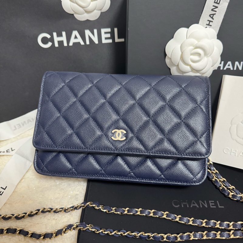全配-Chanel 香奈兒經典/入門款 WOC 耐用荔枝皮-深藍+金扣-6