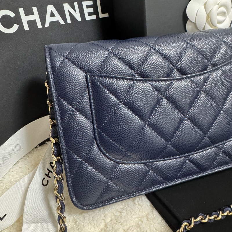 全配-Chanel 香奈兒經典/入門款 WOC 耐用荔枝皮-深藍+金扣-8